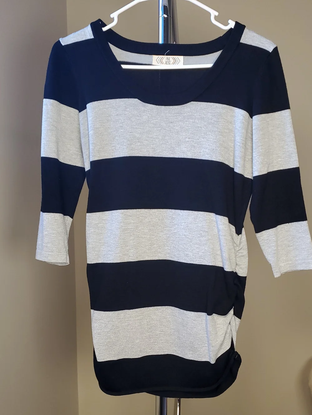 Striped Black and Light Gray Boatneck Top